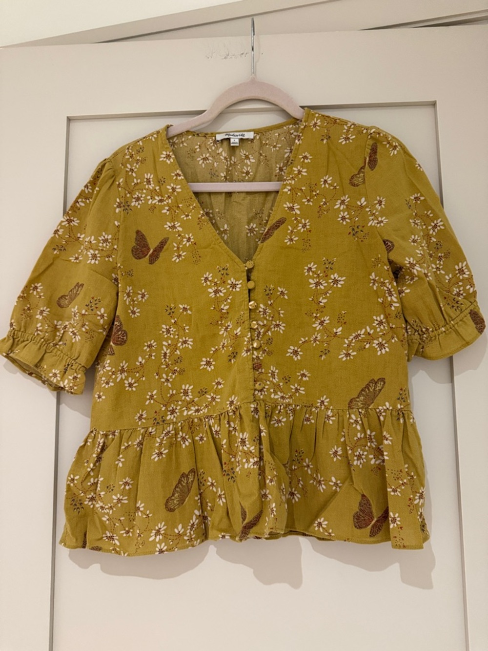 Madewell Courtyard Ruffle-Hem Top in Butterfly Sanctuary, size S